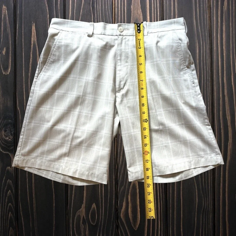 PGA TOUR GOLF SHORTS Plaid White/Beige Sz 32 100% Polyester - Picture 6 of 6